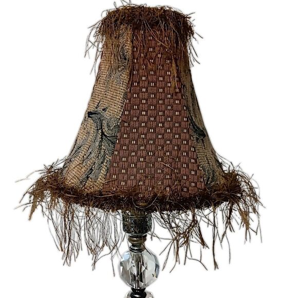 Tapestry Lamp Shade Corn Silk Fringe 9" Light Clip Bell Shaped Victorian Witchy. - Picture 11 of 16